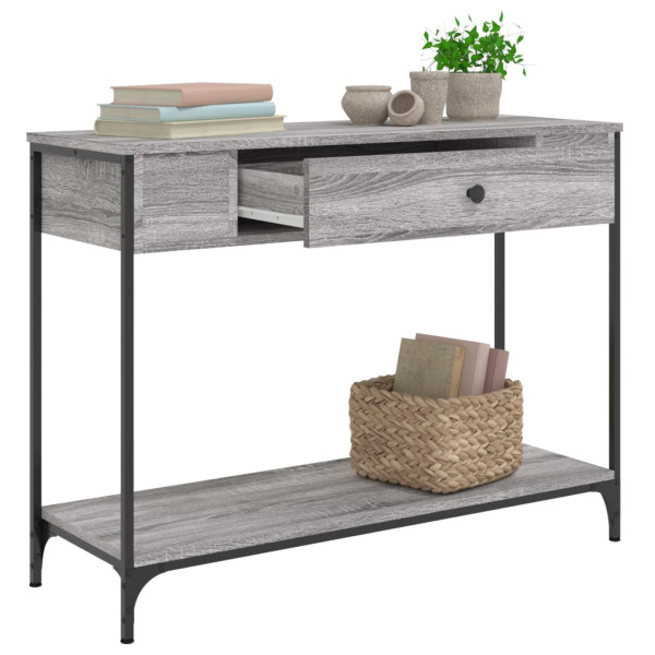 Mesa consola madera de ingeniería gris Sonoma 100x34.5x75 cm M 4