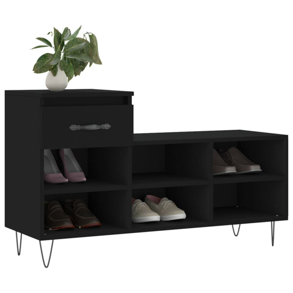 Mueble zapatero madera contrachapada negro 102x36x60 cm M 3