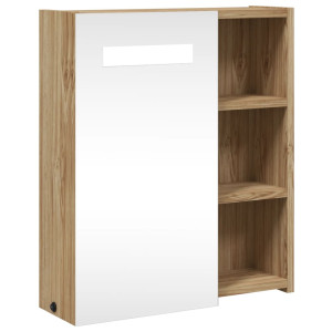 Mueble de baño con espejo y luz LED roble 45x13x52 cm H