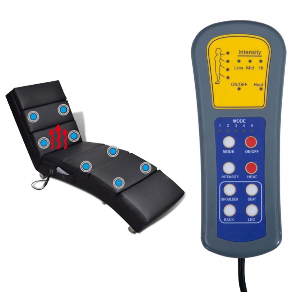 Tumbona de masaje reclinable de cuero sintético negro M 4