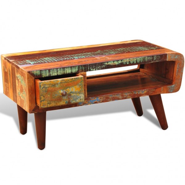 Mesa de centro com borda curva e 1 gaveta. madeira reciclada M 5