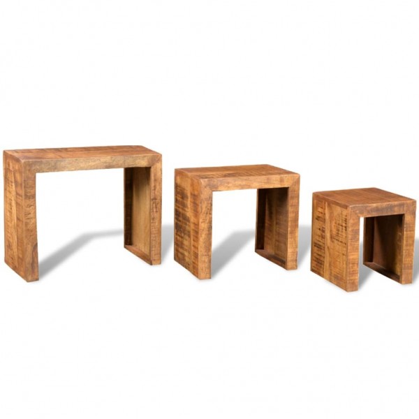 Set de 3 mesitas apilables de madera maciza de mango M 5