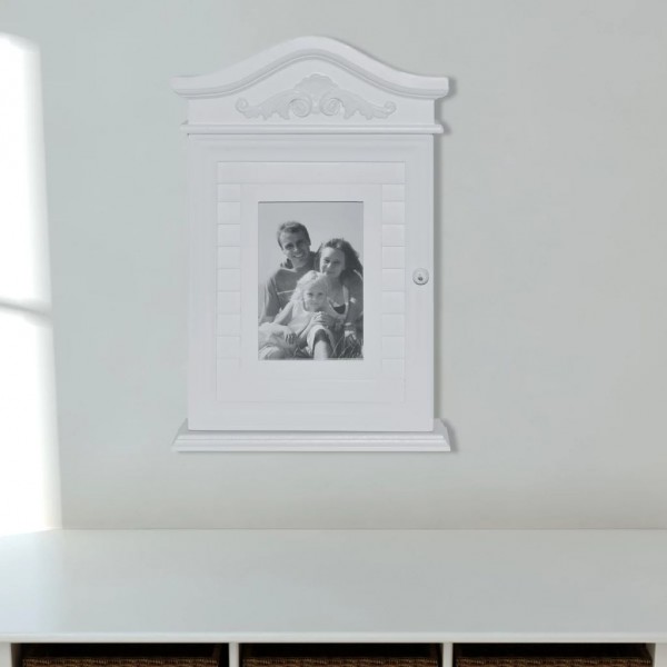 Armário de chaves com moldura para fotografias branco M 4