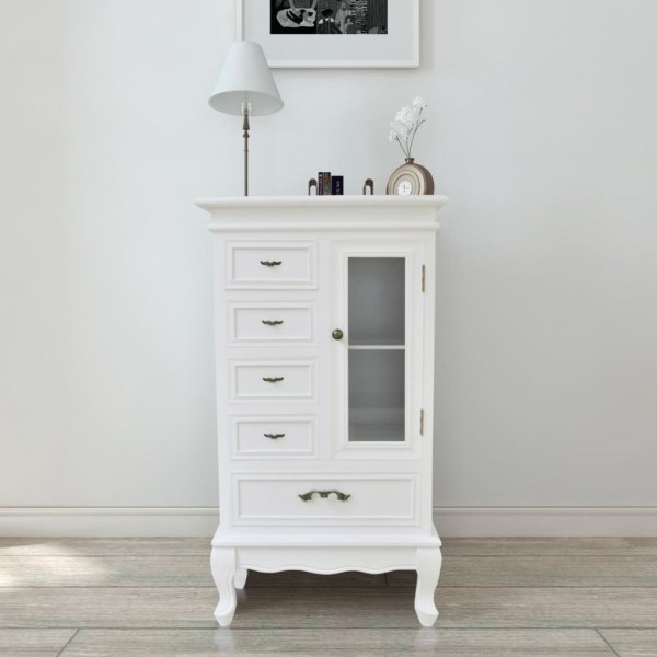 Mueble de 5 cajones y 2 estantes blanco D