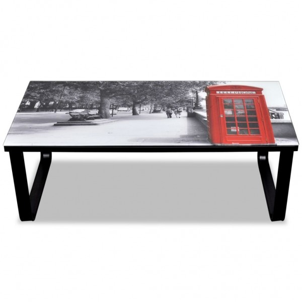 Mesa de centro superficie de vidrio con foto de cabina inglesa M 4