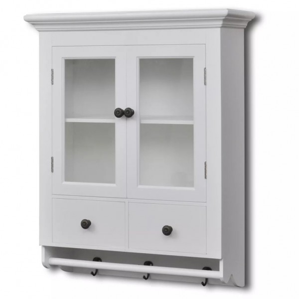 vidaxl Armario de cocina de pared de madera y puerta de vidrio blanco D