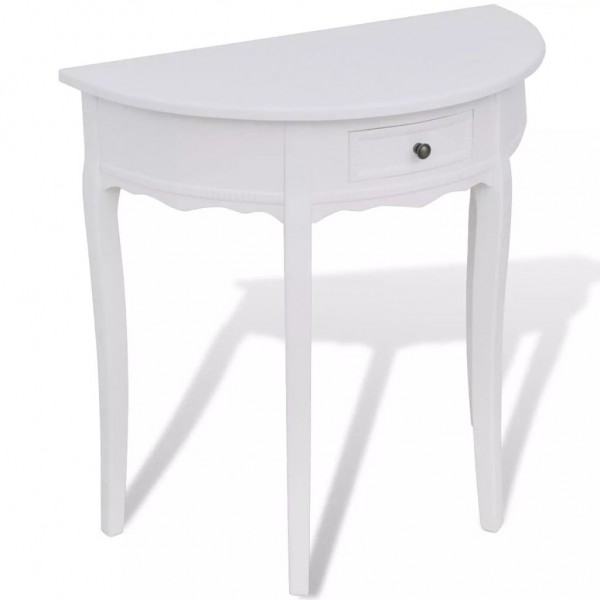 Mesa consola semicircular con cajón blanca D