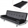 Sofa-cama ajustável com 2 almofadas couro artificial preto 3