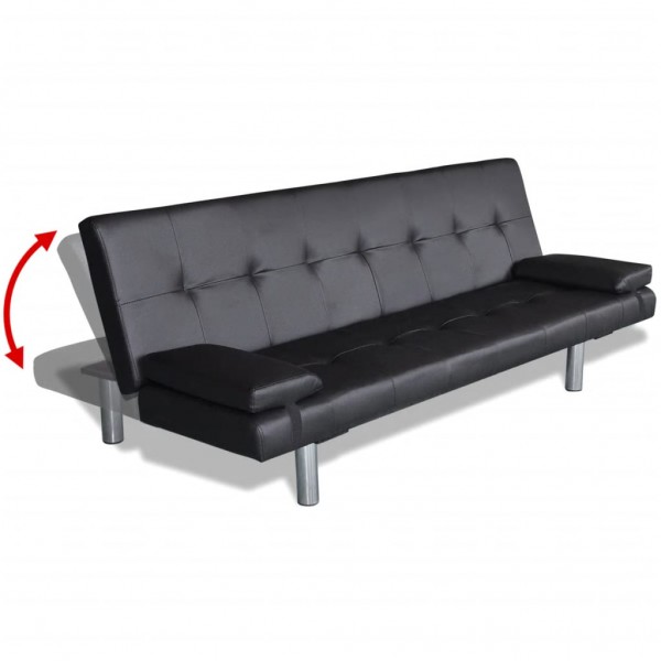 Sofa-cama ajustável com 2 almofadas couro artificial preto M 4