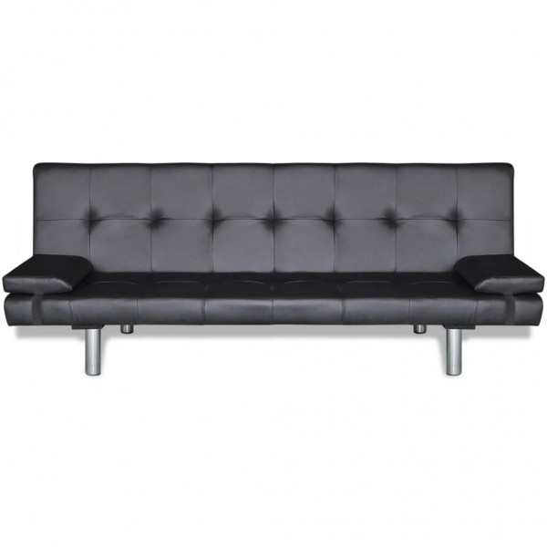 Sofa-cama ajustável com 2 almofadas couro artificial preto M 2