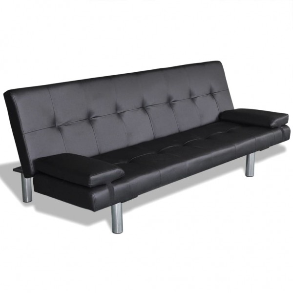 Sofa-cama ajustável com 2 almofadas couro artificial preto M 5