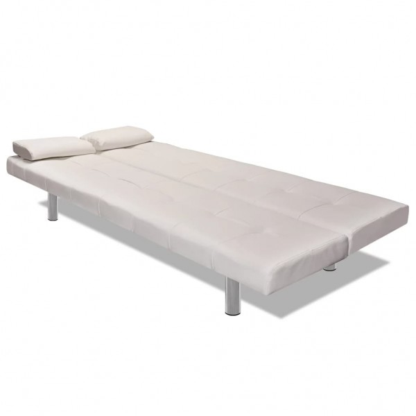 Sofá cama con dos cojines cuero artificial ajustable crema M 5