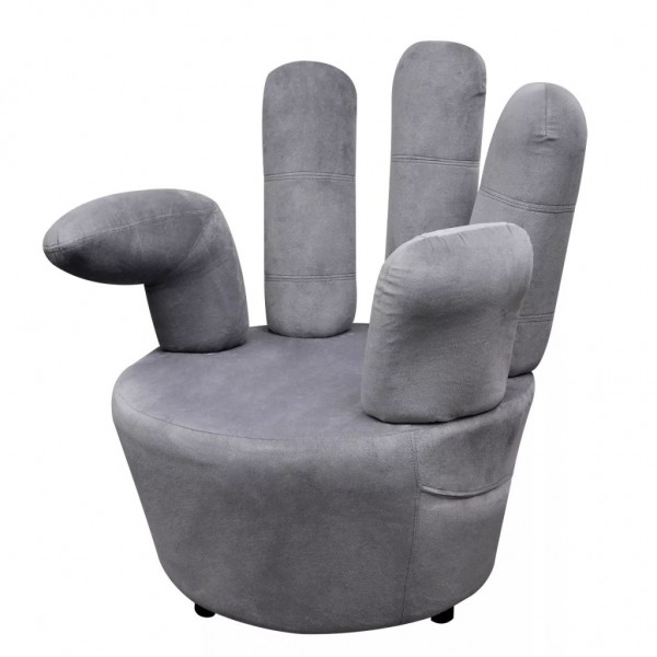Sillón en forma de mano de terciopelo gris D