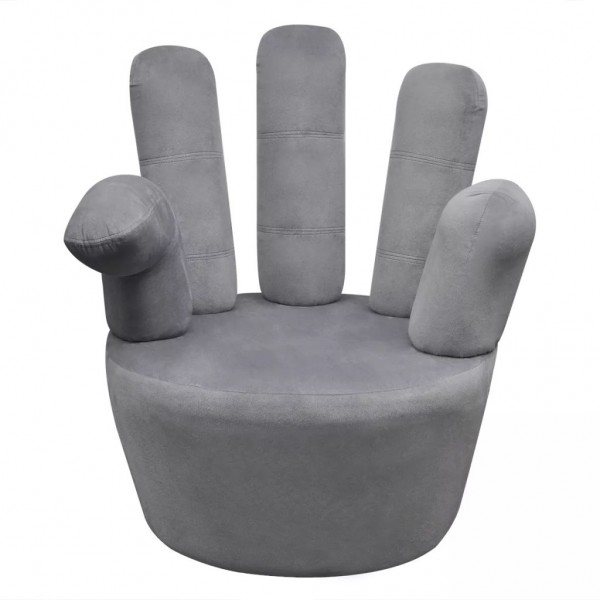 Sillón en forma de mano de terciopelo gris M 3