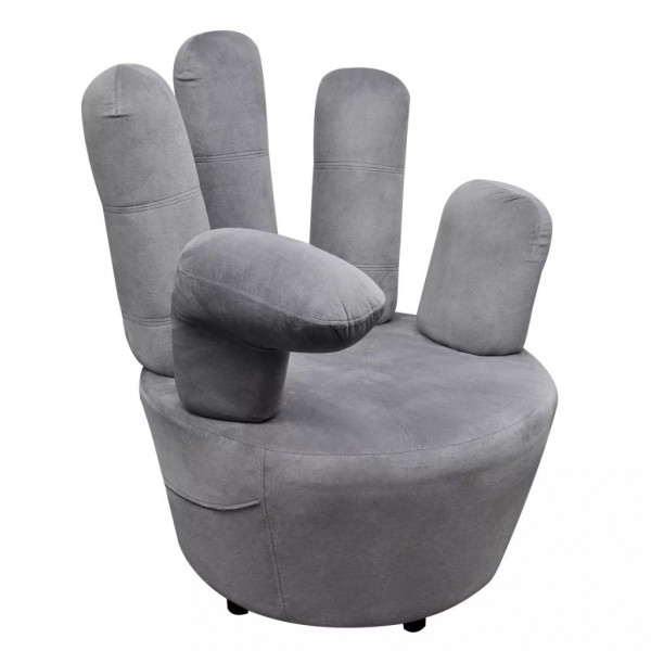 Sillón en forma de mano de terciopelo gris M 4
