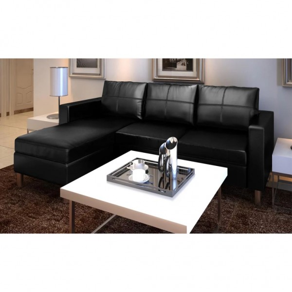Sofá modular de 3 plazas de cuero artificial negro D