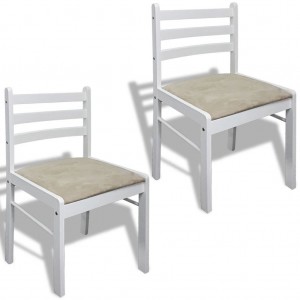 Cadeiras de jantar 2 pcs seringueira maciça e veludo branco H