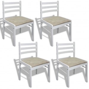Sillas de comedor 4 uds madera maciza caucho terciopelo blanco H
