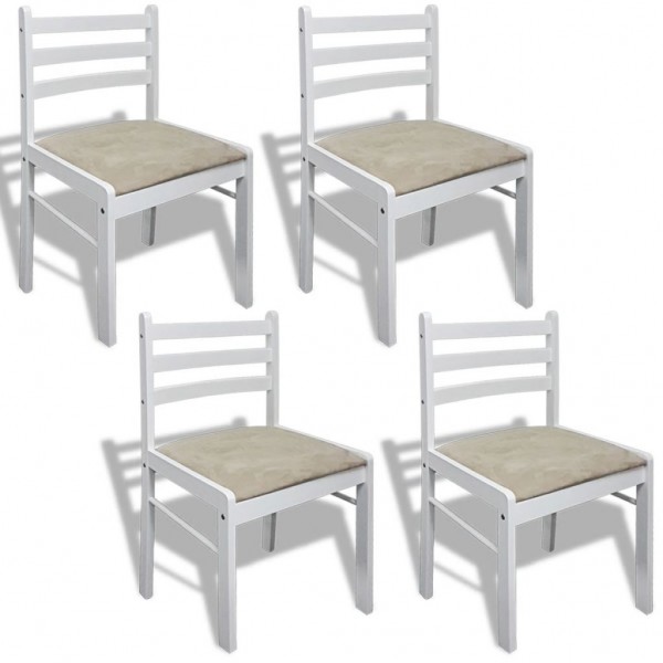 Cadeiras de jantar 4 pcs seringueira maciça e veludo branco M 2