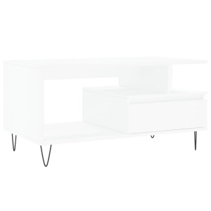Mesa de centro madera contrachapada blanca 90x49x45 cm H
