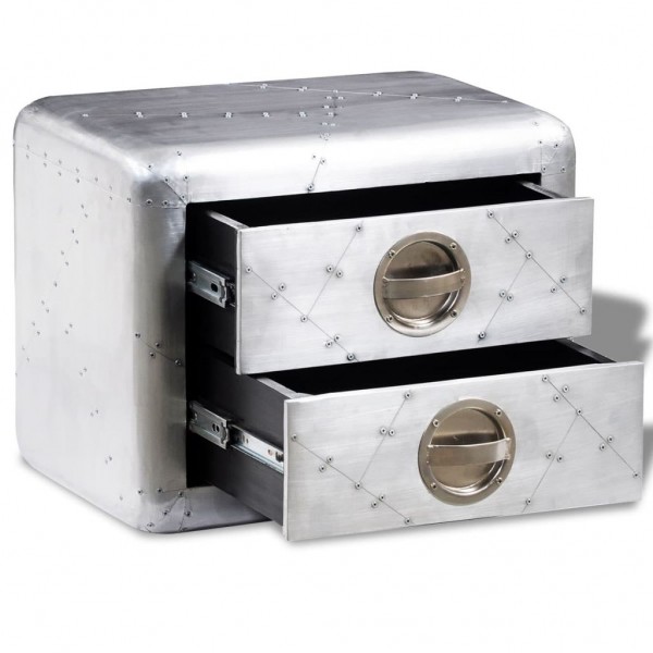 Mesa auxiliar estilo aviador con 2 cajones vintage M 3