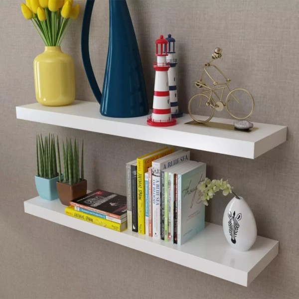 Estantes de pared flotante 2 unidades MDF blanco D