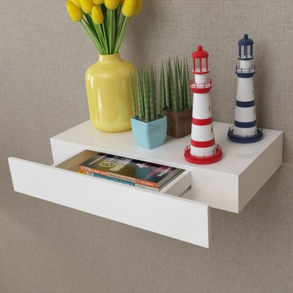 Estante de pared flotante con un cajón MDF blanco D
