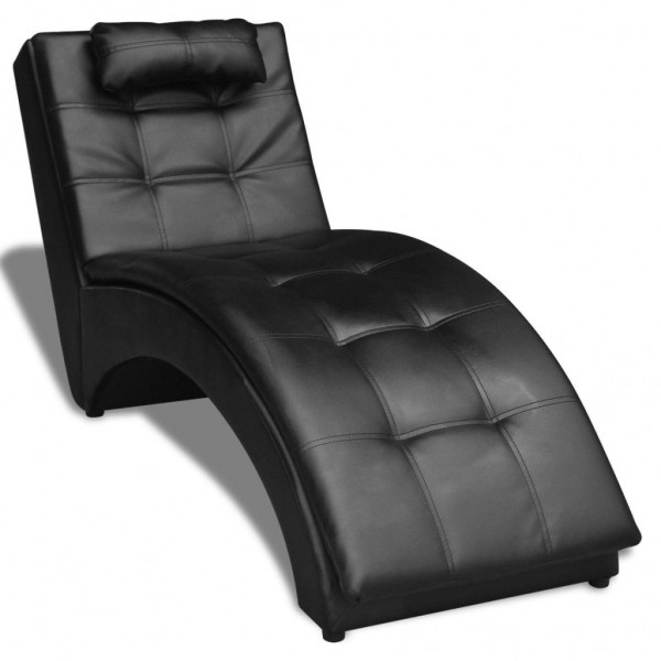 Diván con almohada de cuero sintético negro D