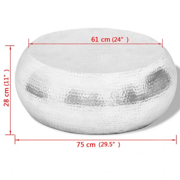 Mesa de centro redonda de aluminio martillado plateada M 4