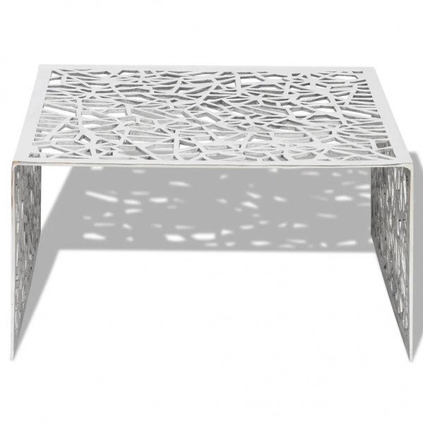 Mesa de centro con diseño calado geométrico aluminio plateada M 4