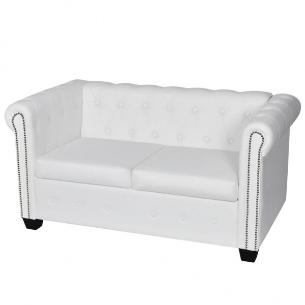 Sofá Chesterfield de 2 plazas cuero sintético blanco D