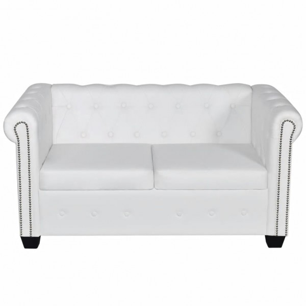 Sofá Chesterfield de 2 lugares em couro artificial branco M 3