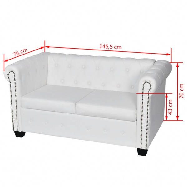 Sofá Chesterfield de 2 lugares em couro artificial branco M 5