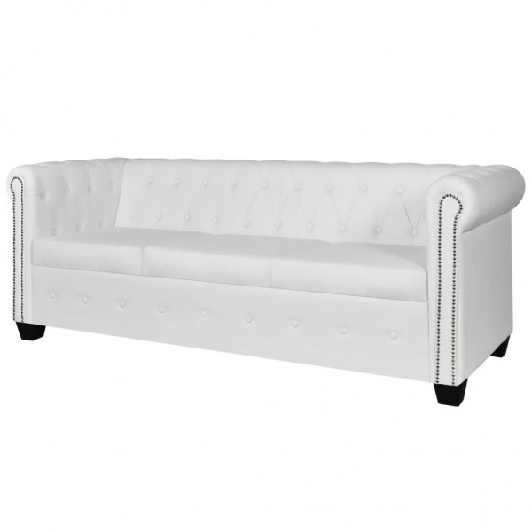 Sofá Chesterfield de 3 plazas cuero sintético blanco M 2