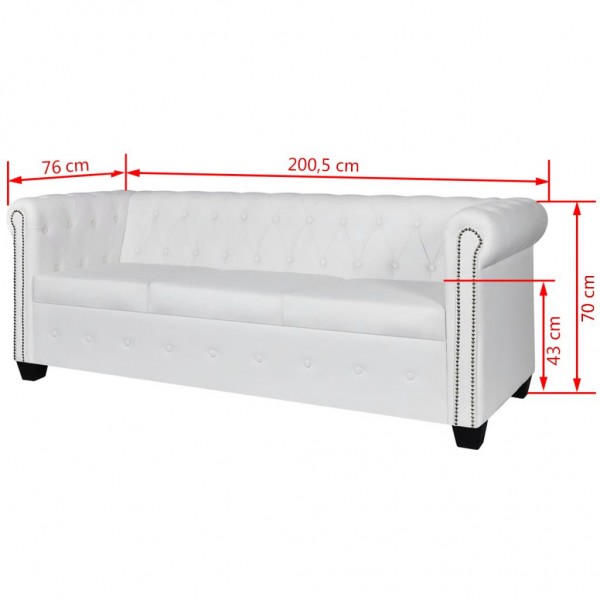 Sofá Chesterfield de 3 plazas cuero sintético blanco M 5