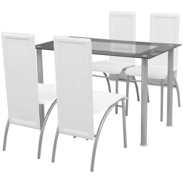 Conjunto de Comedor Cuero Artificial de Cinco Piezas de Color Blanco D