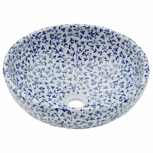 Pia de bancada redonda Φ41x14 cm cerâmica azul e branco M 3