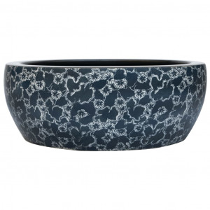 Lavatório de bancada redondo Φ41x14 cm cerâmica preto e azul H