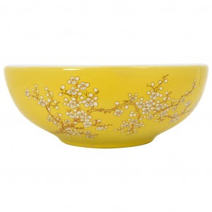 Lavabo sobre encimera redondo cerámica blanco amarillo Φ41x14cm H