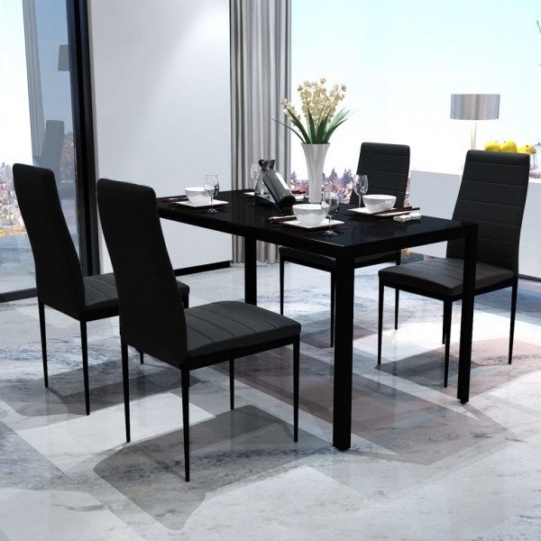 Conjunto de mesa y sillas de comedor 5 piezas negro M 5