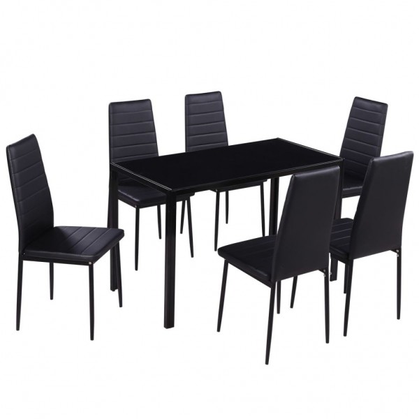 Conjunto de mesa de comedor siete piezas negro M 2