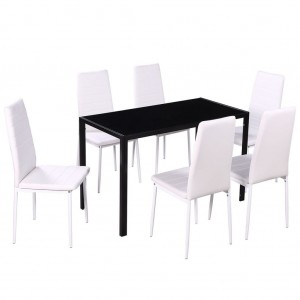 Conjunto de mesa de comedor 7 piezas blanco y negro H