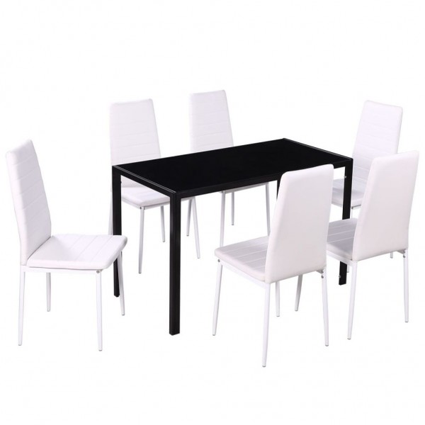 Conjunto de mesa de comedor 7 piezas blanco y negro M 2