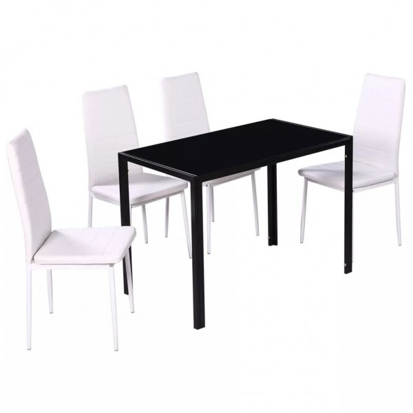 Conjunto de mesa de comedor 5 piezas blanco y negro M 3