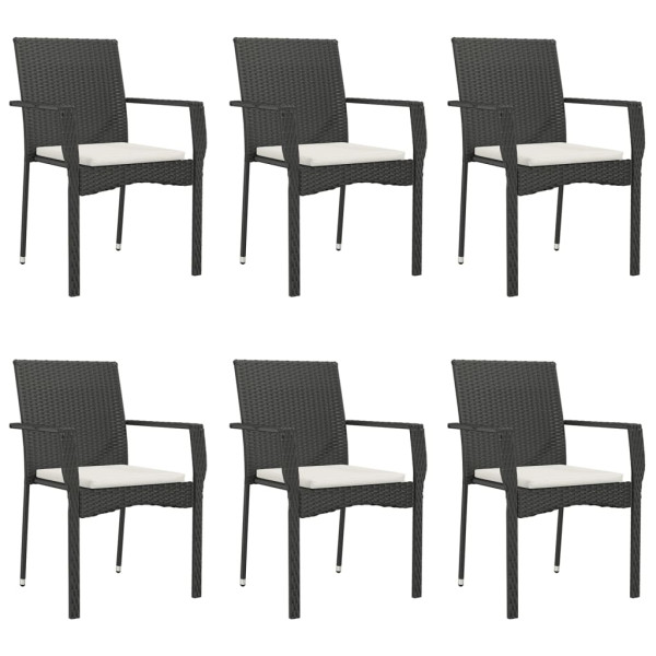 7 pcs conjunto de jantar p/ jardim c/ almofadões vime PE preto M 4