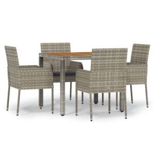 5 pcs conjunto de jantar p/ jardim c/ almofadões vime PE cinza H