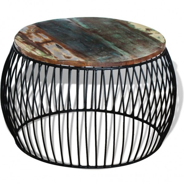 Mesa de centro redonda madera maciza reciclada 68x37 cm M 4