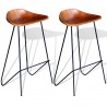 Cadeiras de bar 2 pcs couro genuíno preto e castanho 1