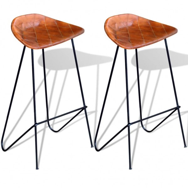 Taburetes de cocina 2 unidades cuero auténtico negro y marrón D