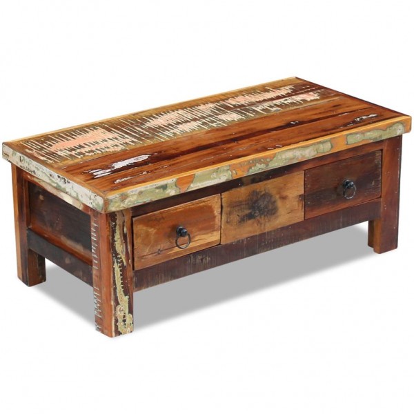 Mesa de centro con cajones madera maciza reciclada 90x45x35 cm M 5